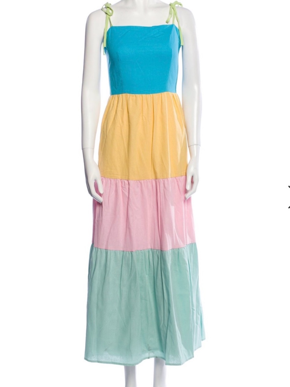 Colorblock Tiered Maxi Dress in Turquoise, Yellow, Pink & Mint